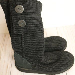 UGG Australia Classic Cardy Knit Cozy Sweater Boots Black Pull On Size 6 Womens